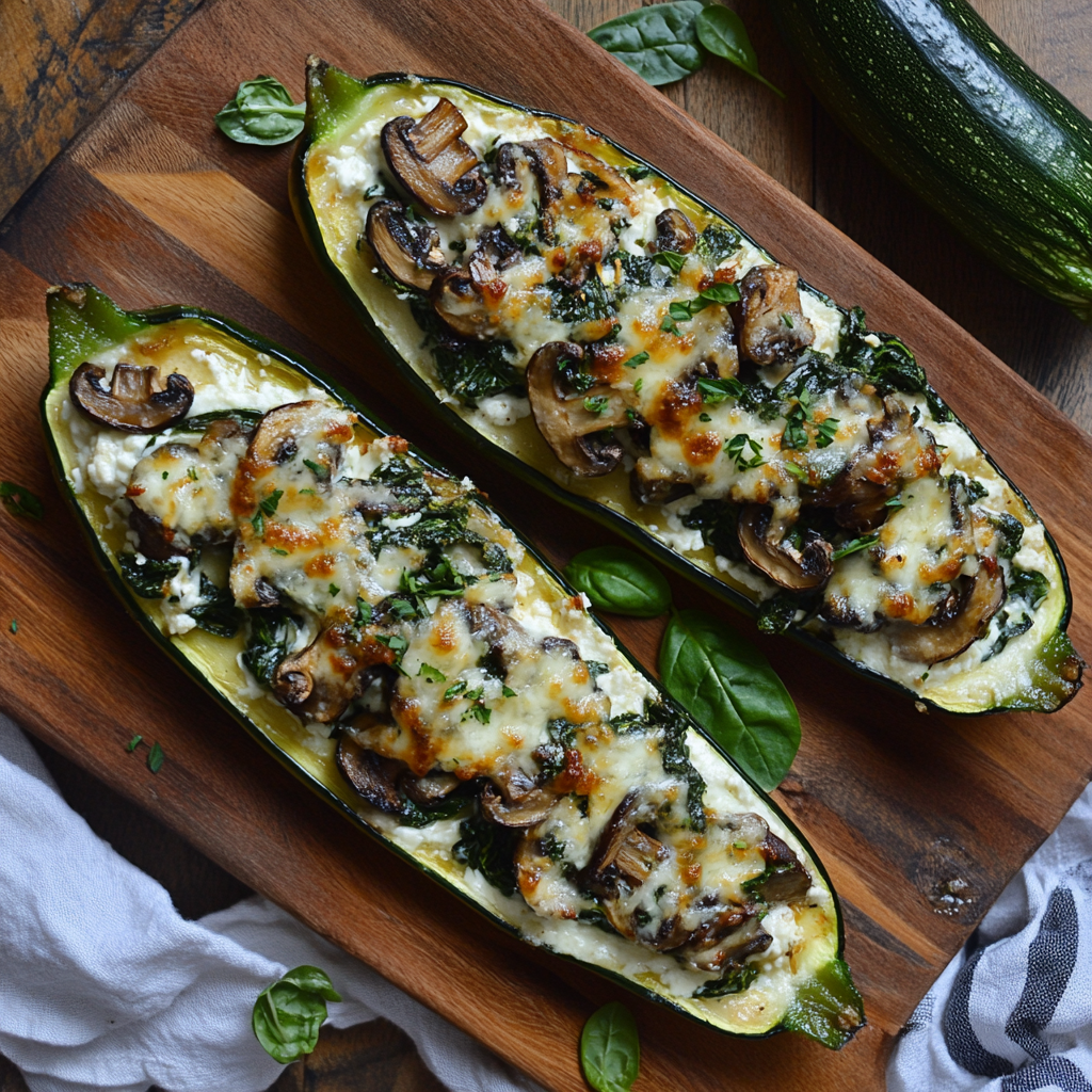 Delicious Spinach, Mushroom, and Ricotta Stuffed Zucchini Boats